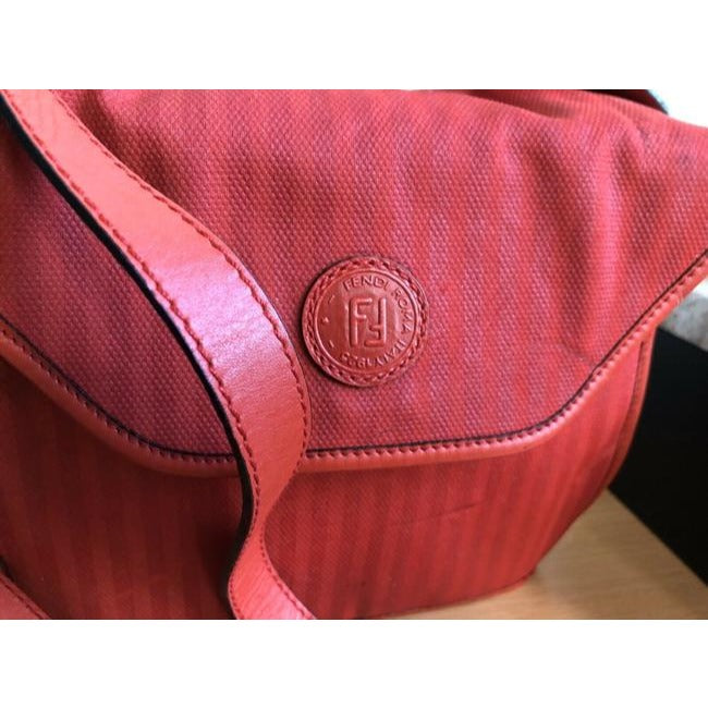 Fendi Shoulder Regimental Print Canvasleather Bodyshoulder Red Thin Stripe Coated Canvas And Leather