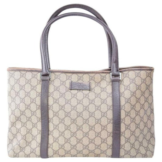 Gucci Xl Gg Web Or Totes Brown Large Logo Print Coated Canvas And Brown Leather Satchel