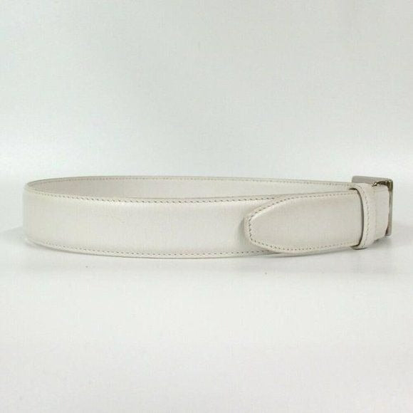 GUCCI White Tom Ford Era Chrome Square G Buckle