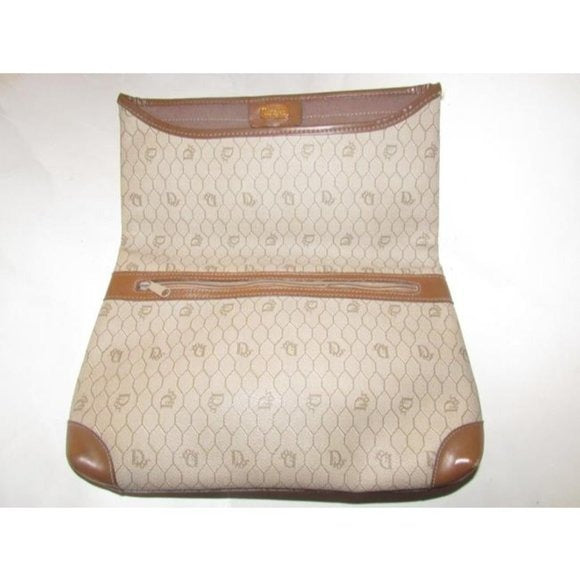 Vintage Dior XL Fold-over Clutch in Dior's Honeycomb Print Coated Canvas in Shades Of Brown