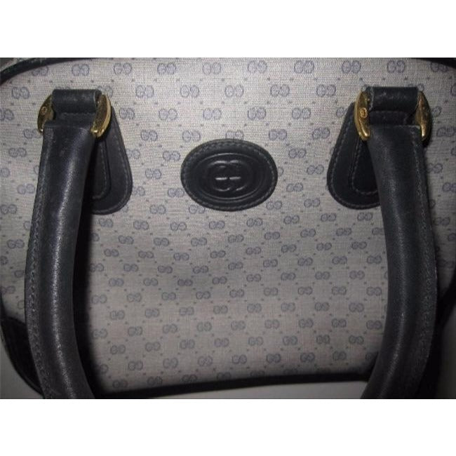 Gucci Vintage Shades Of Blue Navy Small G Logo Leather Coated Canvas Satchel