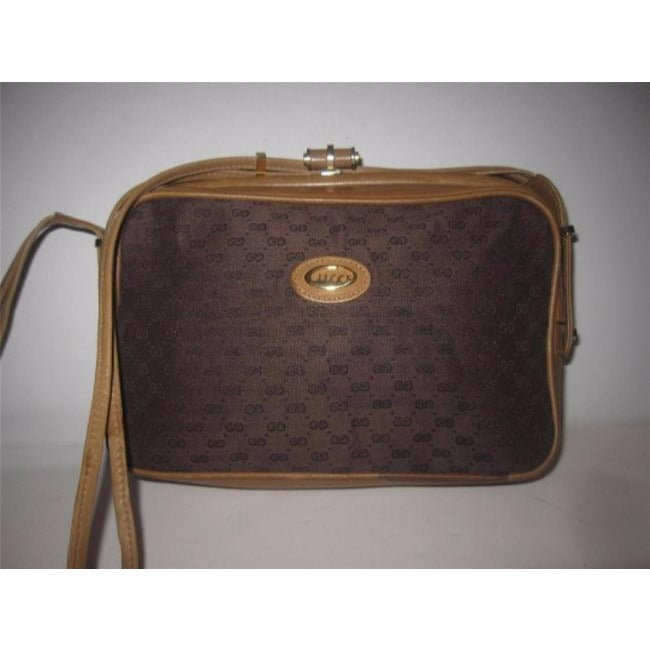 Gucci Vintage Shades Of Brown With Small G Logo Print Canvas Leather And Cross Body