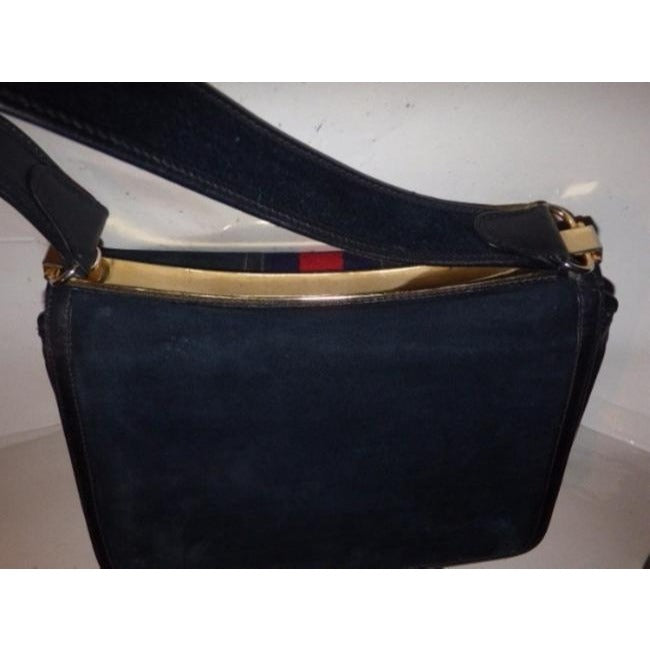 Gucci Vintage Blue Suede Leather Trim With Wide Red Blue Stripe