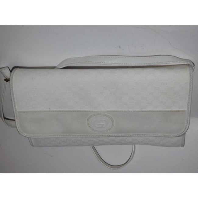 Gucci Vintage White Small G Logo Coated Canvas Leather Cross Body