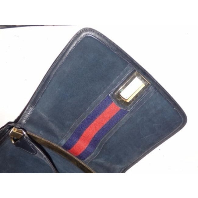 Gucci Vintage Blue Suede Leather Trim With Wide Red Blue Stripe