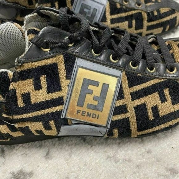 Fendi Tobacco Zucca Print Faux Fur Sneakers