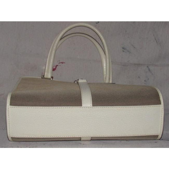 Gucci Bardot Vintage White Leather And Khaki Canvas With Chrome Hardware Hobo