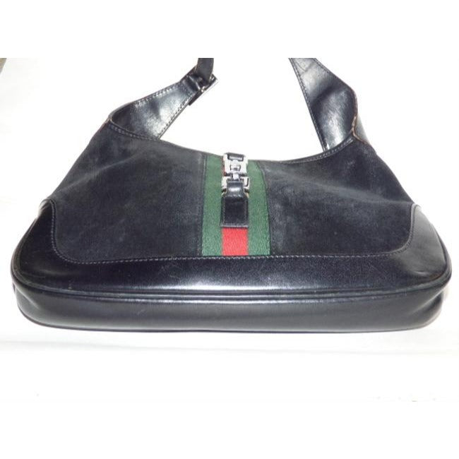 Gucci Shoulder Jackie W Suede Leather Sherry Black With Red Green Stripe Hobo Bag