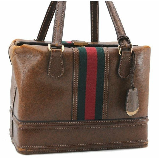 Gucci Top Early Saddle With Sherry Camel Leathergreenred Stripe Shoulder Bag