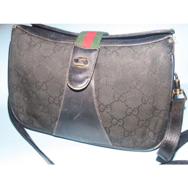 Gucci Guccissima Print Canvasleather Top Flap Snap Cross Bodyshoulder Black Leather And Gg Leather S