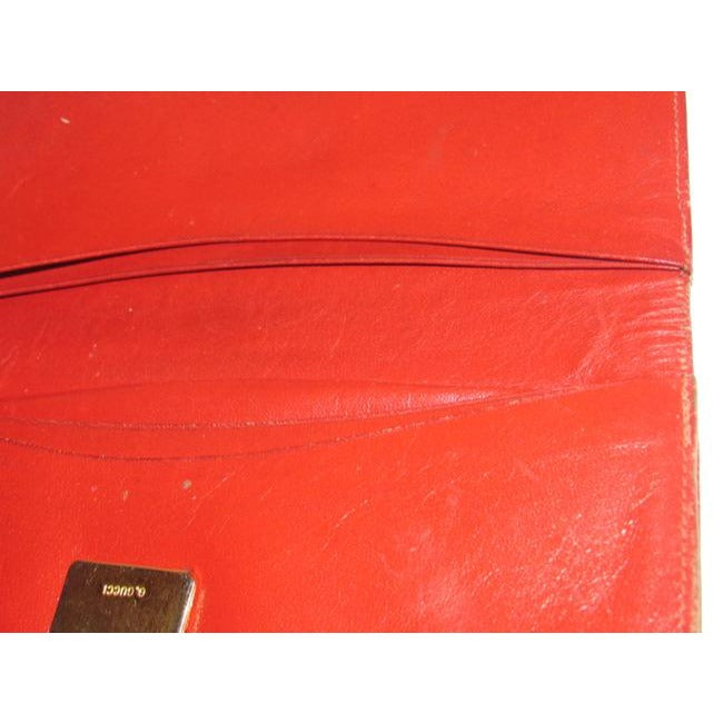 Gucci Red Leather With Gold Hand Clasp Vintage Wallet