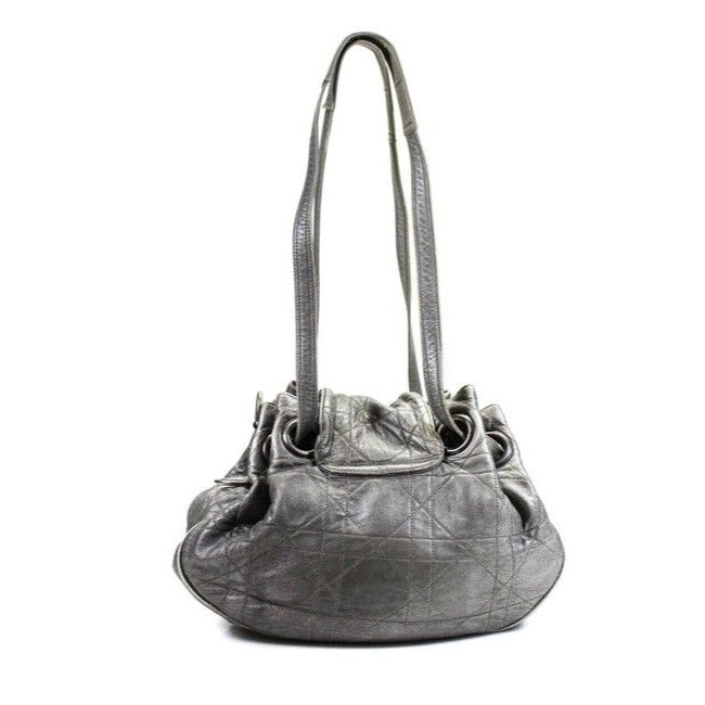 Dior Grey/Silver Quilted Leather Cannage Bucket Satchel