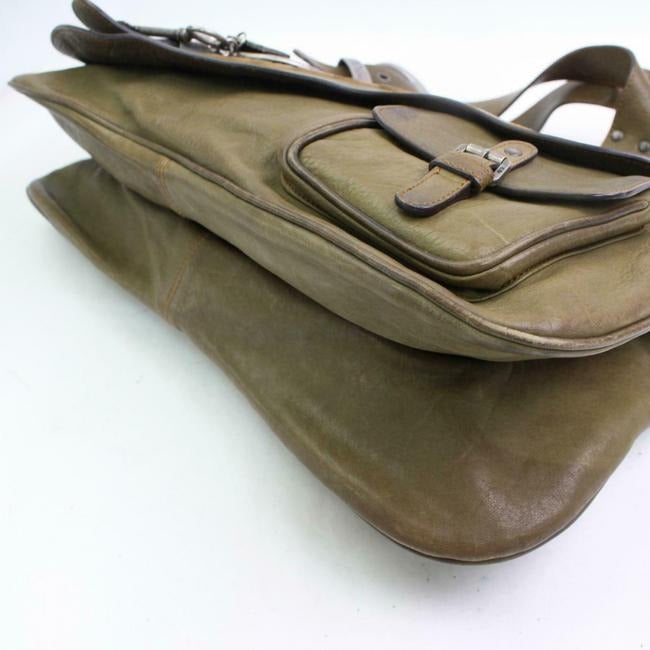 Amazing Dior Vintage, 'Gaucho' Satchel in Olive Leather with Copper Trim and Silver Hardware