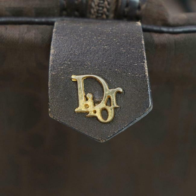 Dior Christian Brown Oblique Trotter Logo Print Canvas And Brown Leather Embroidered Satchel