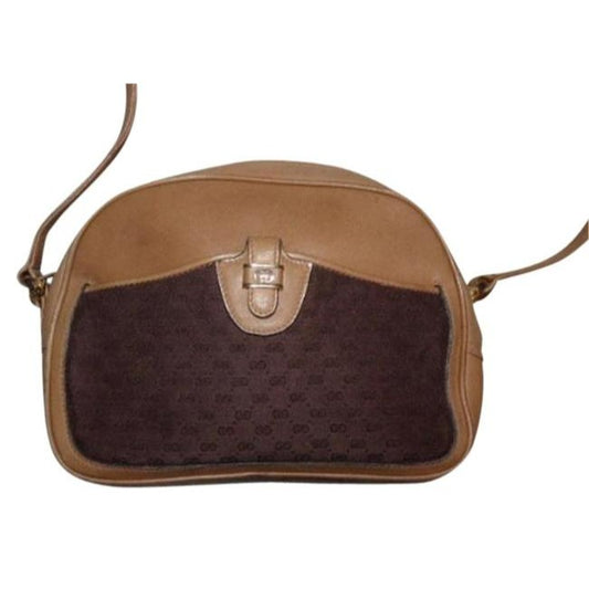 Gucci Vintage Camel Leather And Brown Small G Logo Print