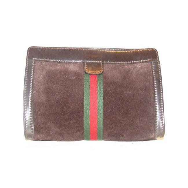 Gucci Vintage Accessory Collection Pursesdesigner Purses Brown Suede And Leather Clutch