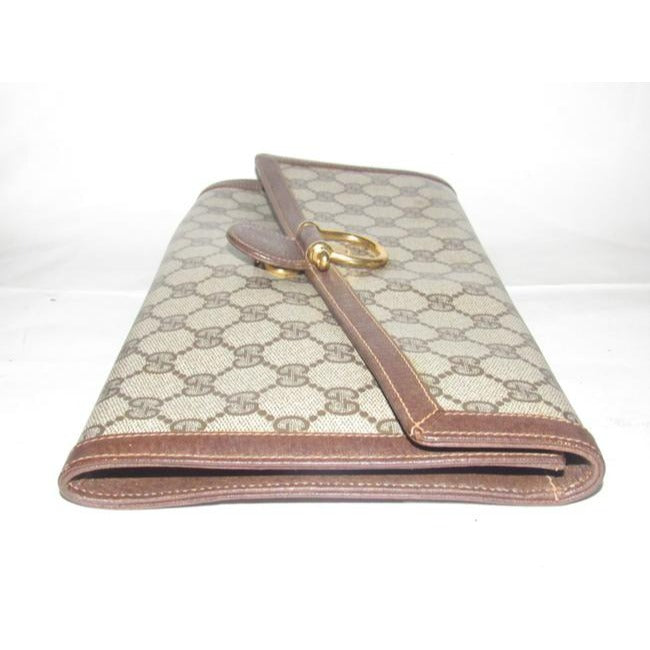 Gucci Vintage Purses Large G Logo Print Coated Canvas And Leather In Browns Clutch