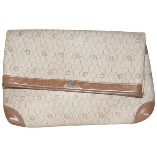Vintage Dior XL Fold-over Clutch in Dior's Honeycomb Print Coated Canvas in Shades Of Brown