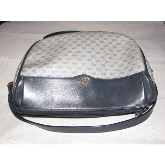 Gucci Vintage Navy Blue Small G Logo Print On Coated Canvas And Navy Leather