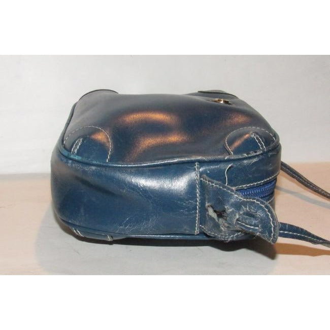 Gucci Vintage Cobalt Blue Leather With White Contrast Stitching