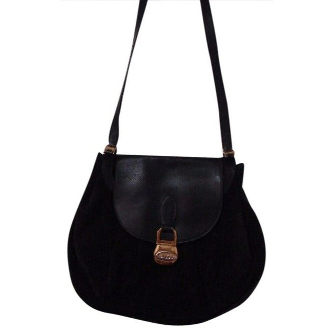 Gucci Vintage Pursesdesigner Purses Black Suede And Leather Shoulder Bag