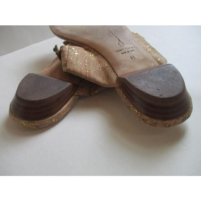 Oscar De La Renta Brown Bronze And Gold T Strap Embellished Sandals Size Eu