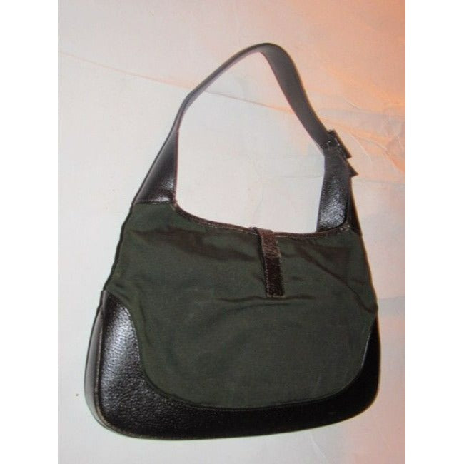 Gucci Vintage Olive Green Canvas And Brown Leather Hobo Bag