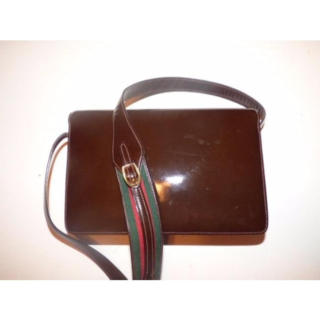 Gucci Horsebit Envelope Top Sherry Stripe Two Way Brown Patent Leather Shoulder Bag