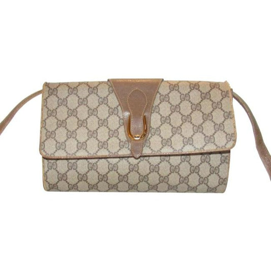 Gucci Horsebit Vintage Accessory Collection Two Way Brown Gg Canvas Bag