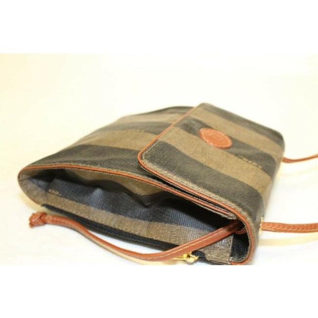 Fendi Belt Or Shoulder Purse Pequin Stripe In Browns Coated Canvas And Leather Cross Body Bag