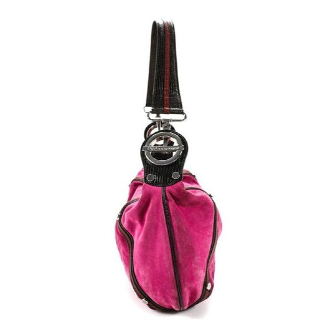 Dolce And Gabbana Style Pursesdesigner Purses Hot Pink Suede And Black And Red Leather With Bold Chr