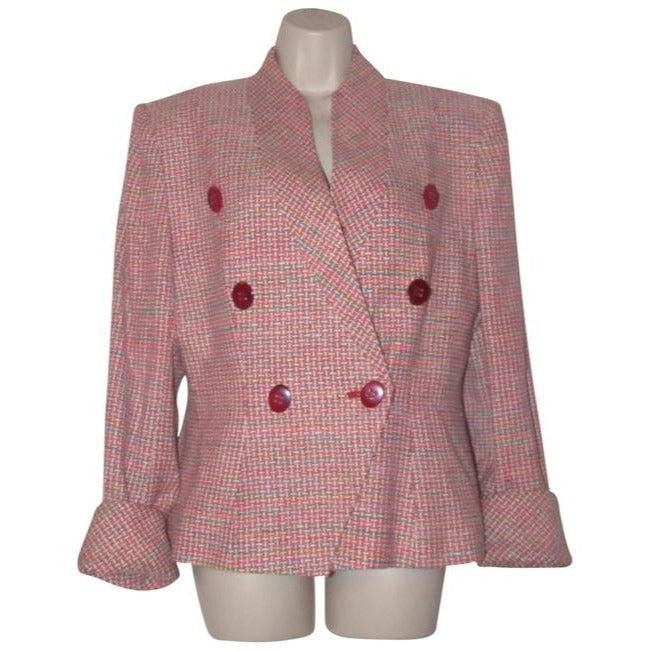 Dior Pink Turquoise Red And White Tweed Vintage Blazer