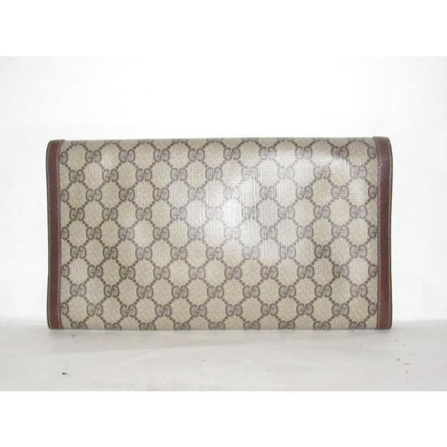 Gucci Vintage Purses Large G Logo Print Coated Canvas And Leather In Browns Clutch