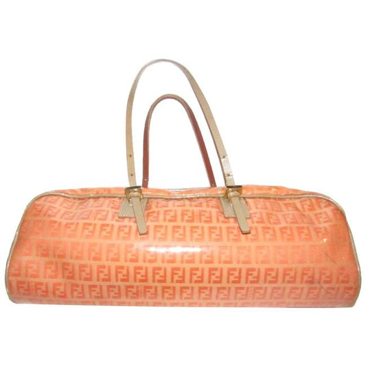 Fendi Limited Edition East To West Style Purses Orange F Logo Printtaupe Coated Canvas And Leather S