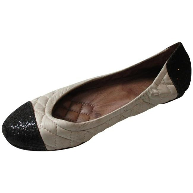 Vince Camuto Black And Cream Quilt With Glitter Ballet Flats Size Us