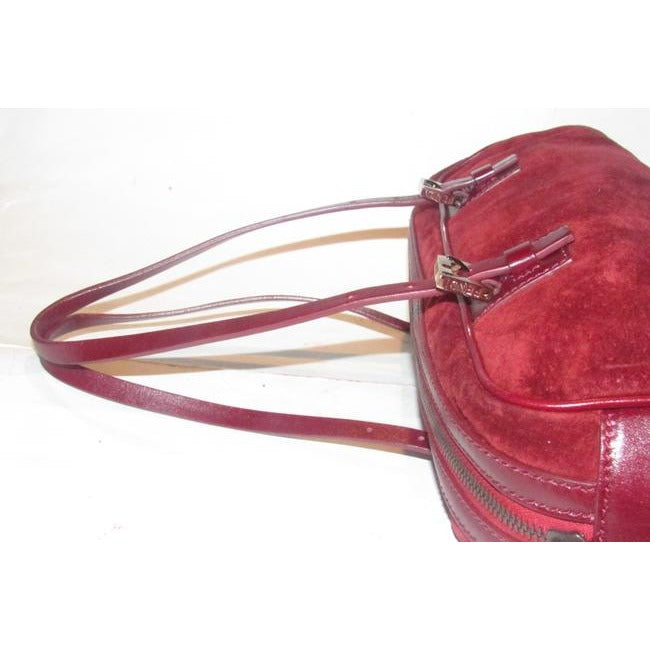 Fendi Style Shoulder Purses Dark Red Suede And Leather With Rose Gold Hardware Satchel