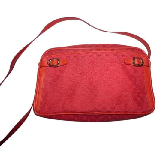 Gucci Vintage Red Leather Small G Logo Print Canvas Cross Body