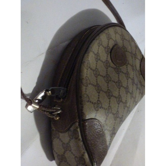 Gucci Vintage Brown Large G Logo Print Coated Canvas And Brown Leather Hobo Bag