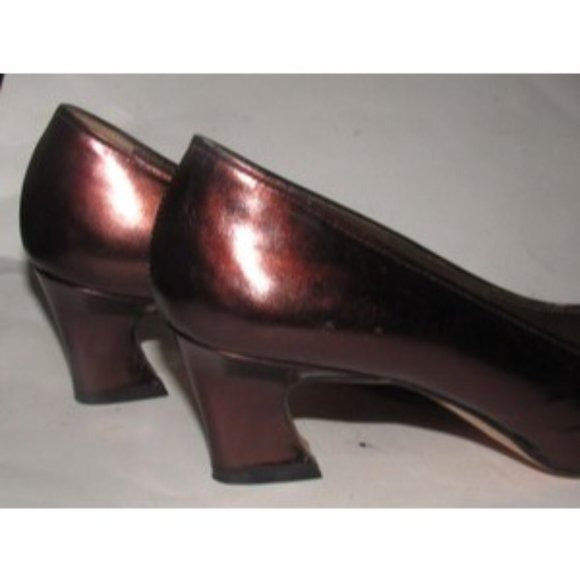 Yves Saint Laurent, 1960's, mod, bronze or dark rose gold leather, size 7.5, almond toe, 2" kitten heels