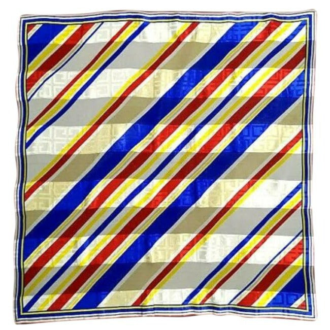 Givenchy Blue Red Gold Stripe Print Abstract Silk Scarf