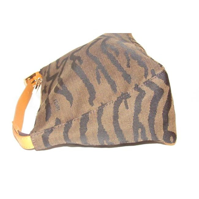 Fendi Animal Style Purses Brown And Black Tiger Print Canvas And Yellow Leather Hobo Bag