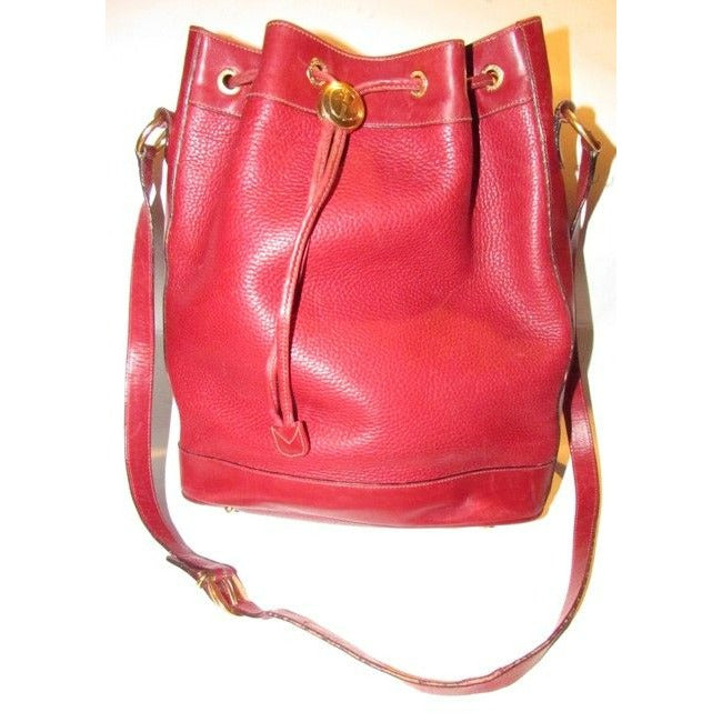 Gucci Xl Bucket Bag W Pebbled Drawstring W Smooth Trim True Red Gold Accents Leather Satchel