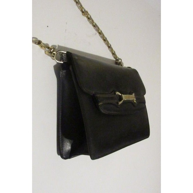 Gucci Horsebit Clutch W Structured Boxy Two Way Strap Black Leather Gold Chain Shoulder Bag