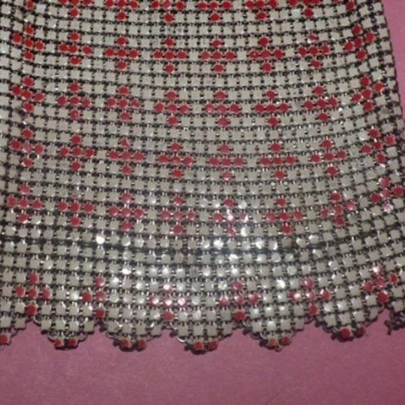 Whiting & Davis Vintage Art Deco Sterling Mesh with Red and Cream Designer Purse