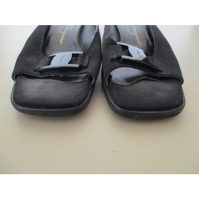 Salvatore Ferragamo Black Boutique Fabric Square Open Toe Mulesslides Size Us