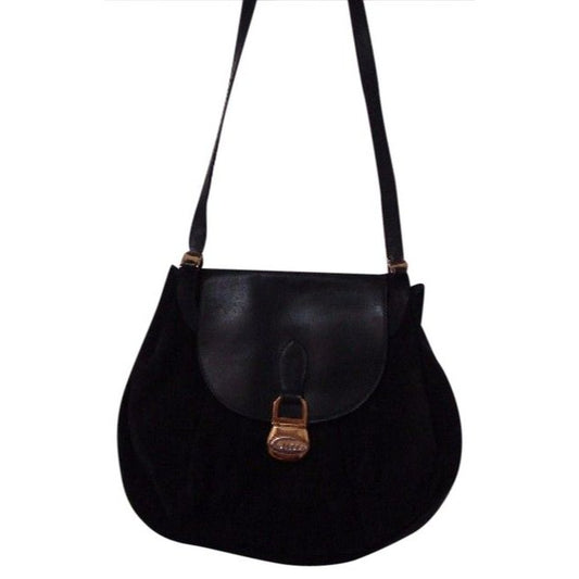 Gucci Padlock Top Handle Suede And Pouch Style Black Leather Shoulder Bag