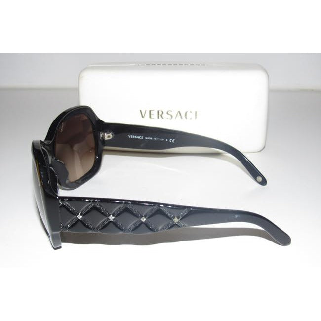 Versace Marbleized Heavy Plastic In Brown With Rhinestone Accents Sunglassesdesigner Sunglasses