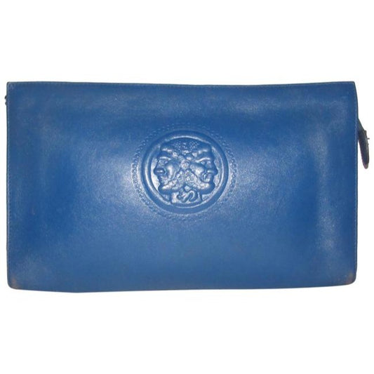 Fendi Vintage Cobalt Blue With Embossed Janus Head Textured Leather Two-Way