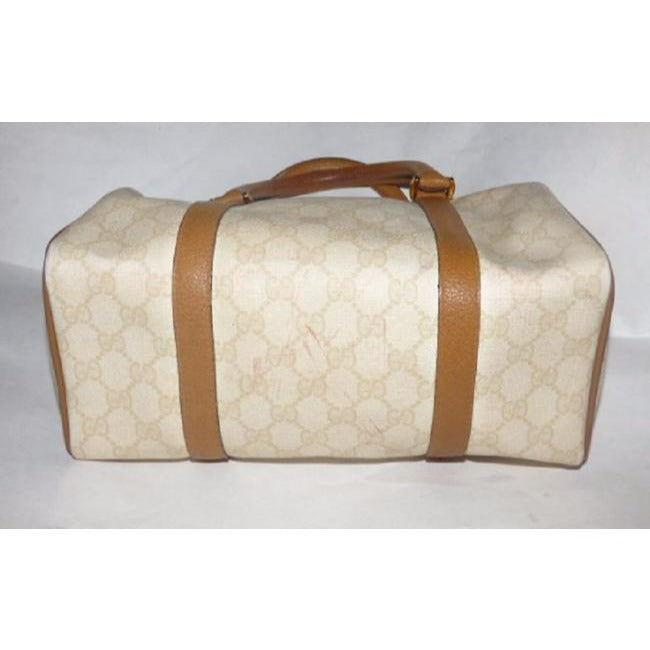 Gucci Vintage Doctor S Ivory And Camel Large G Logo Leather Coated Canvas Satchel