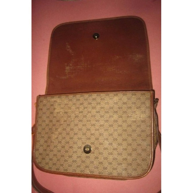 Gucci Vintage Brown Leather Small G Logo Print In Shades Of Brown With Red Green